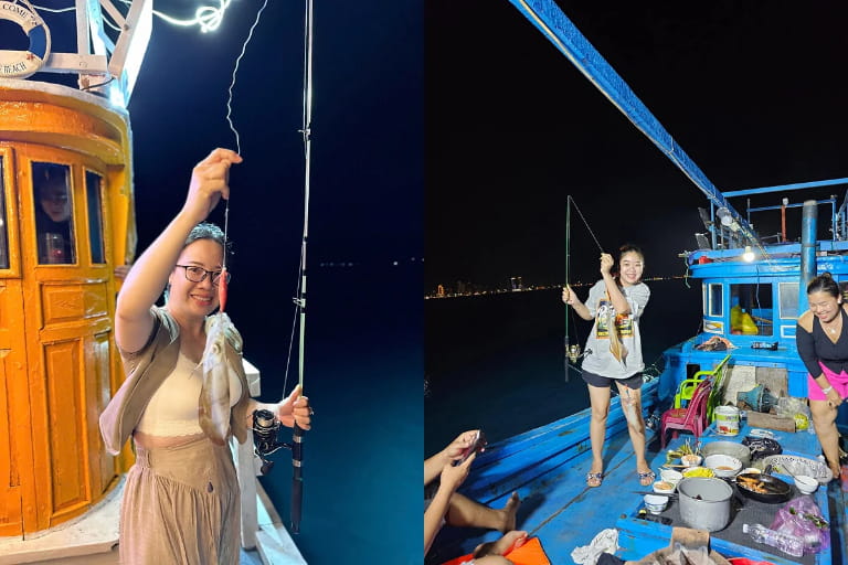 Du khách thích thú với trải nghiệm câu mực đêm tại Nha Trang