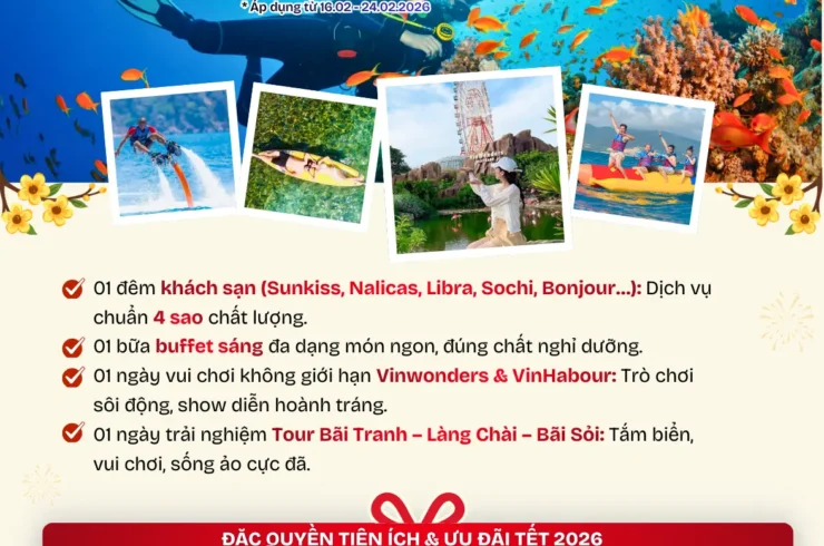 Combo Nha Trang 2 ngày 1 đêm – khách sạn 4 sao – 3 đảo – Vinwonders