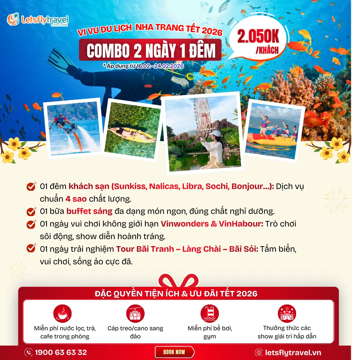 Combo Nha Trang 2 ngày 1 đêm – khách sạn 4 sao – 3 đảo – Vinwonders