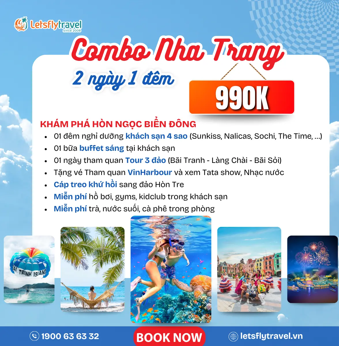 Combo Nha Trang 2 ngày 1 đêm khách sạn 4 sao – 3 đảo – Vinhabour