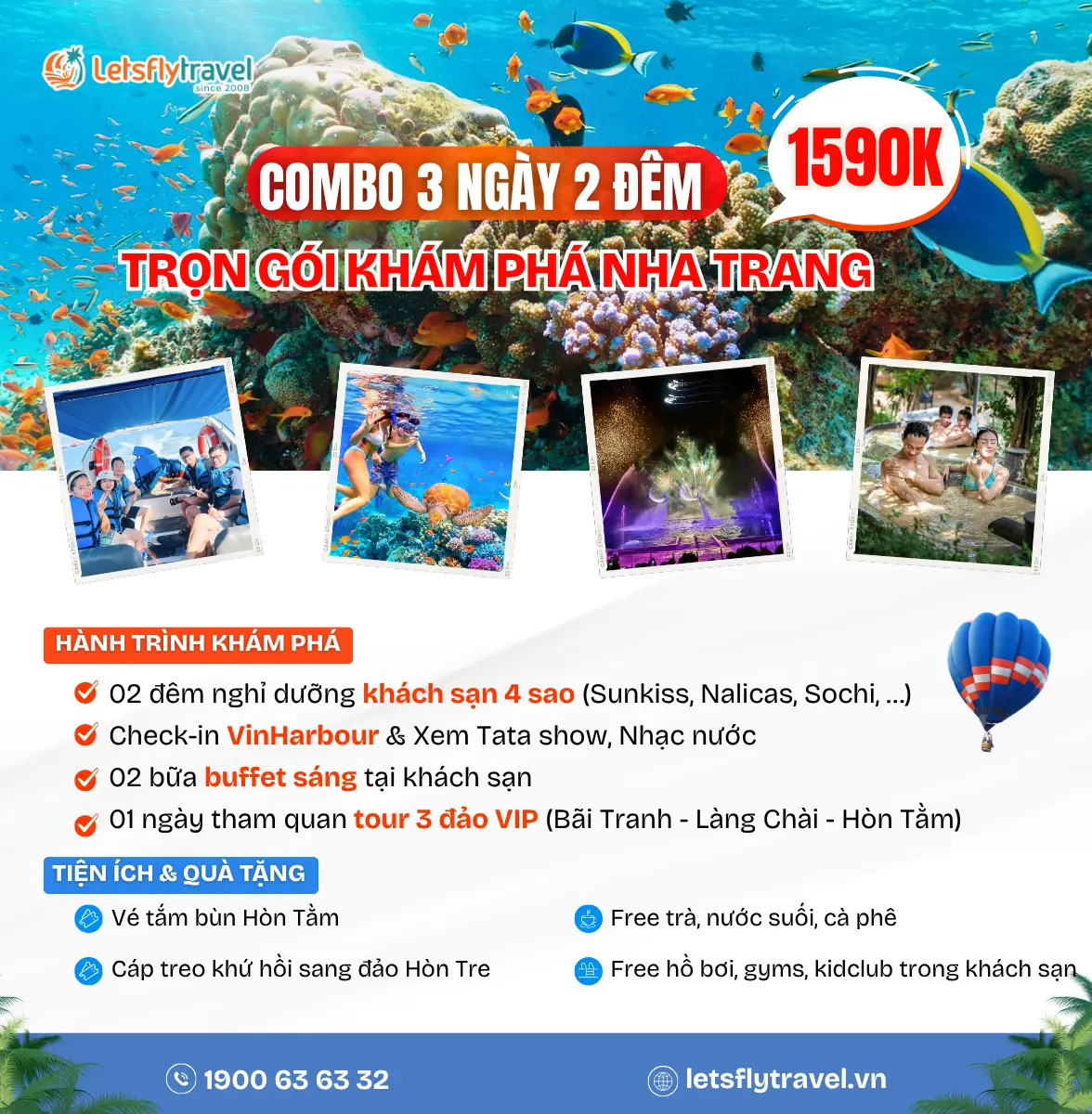 Combo Nha Trang 3 ngày 2 đêm khách sạn 4 sao – 3 Đảo – Vinhabour