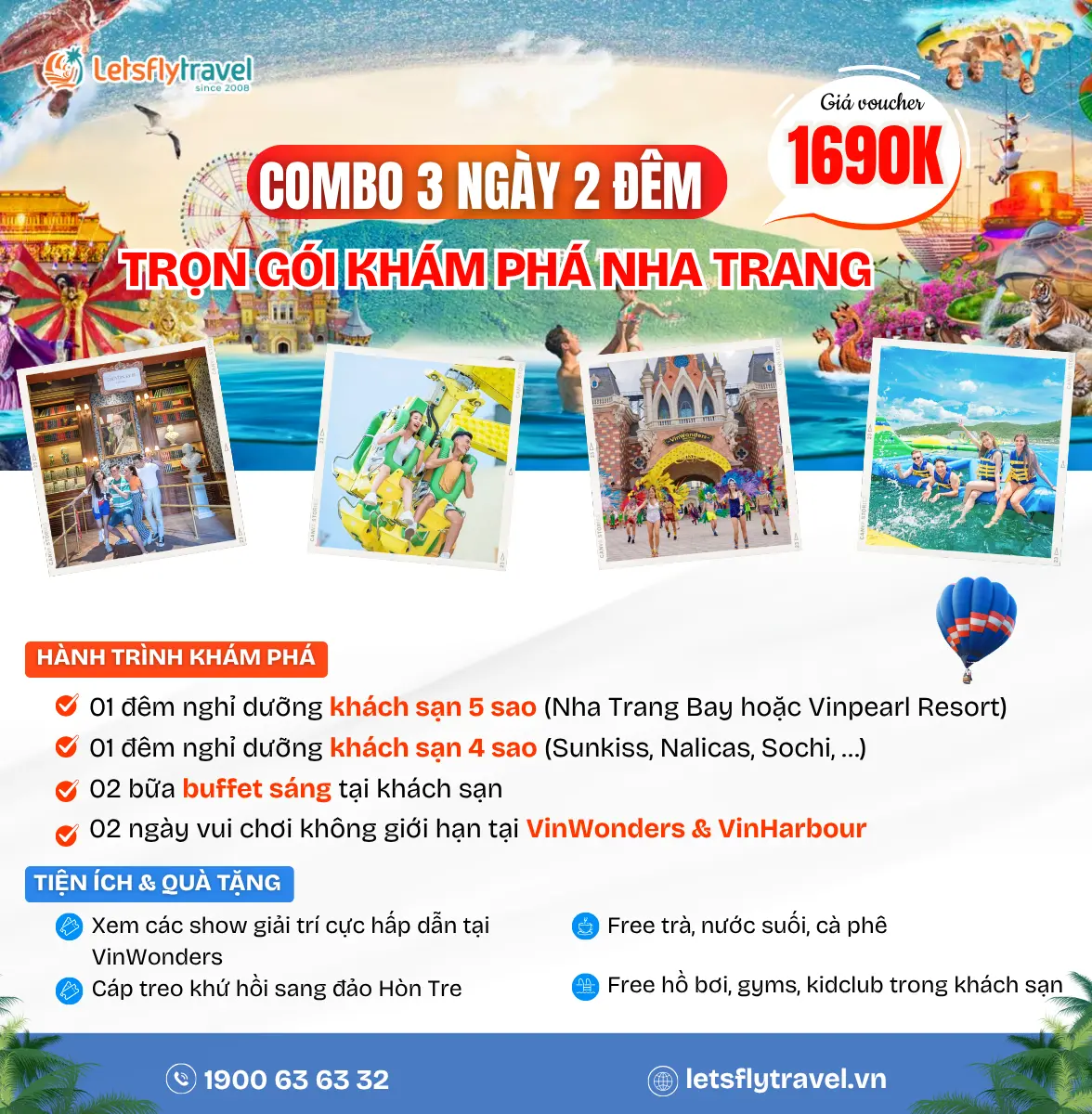 Combo Nha Trang 3 ngày 2 đêm – Khách sạn 4, 5 sao – Vinwonders