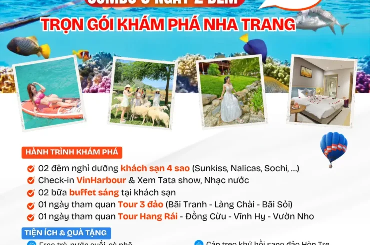 Combo Nha Trang 3 ngày 2 đêm khách sạn 4 sao – 3 đảo – Hang Rái