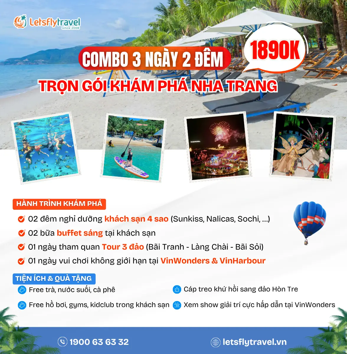 Combo Nha Trang 3 ngày 2 đêm – Nghỉ dưỡng 4 sao – VinWonders