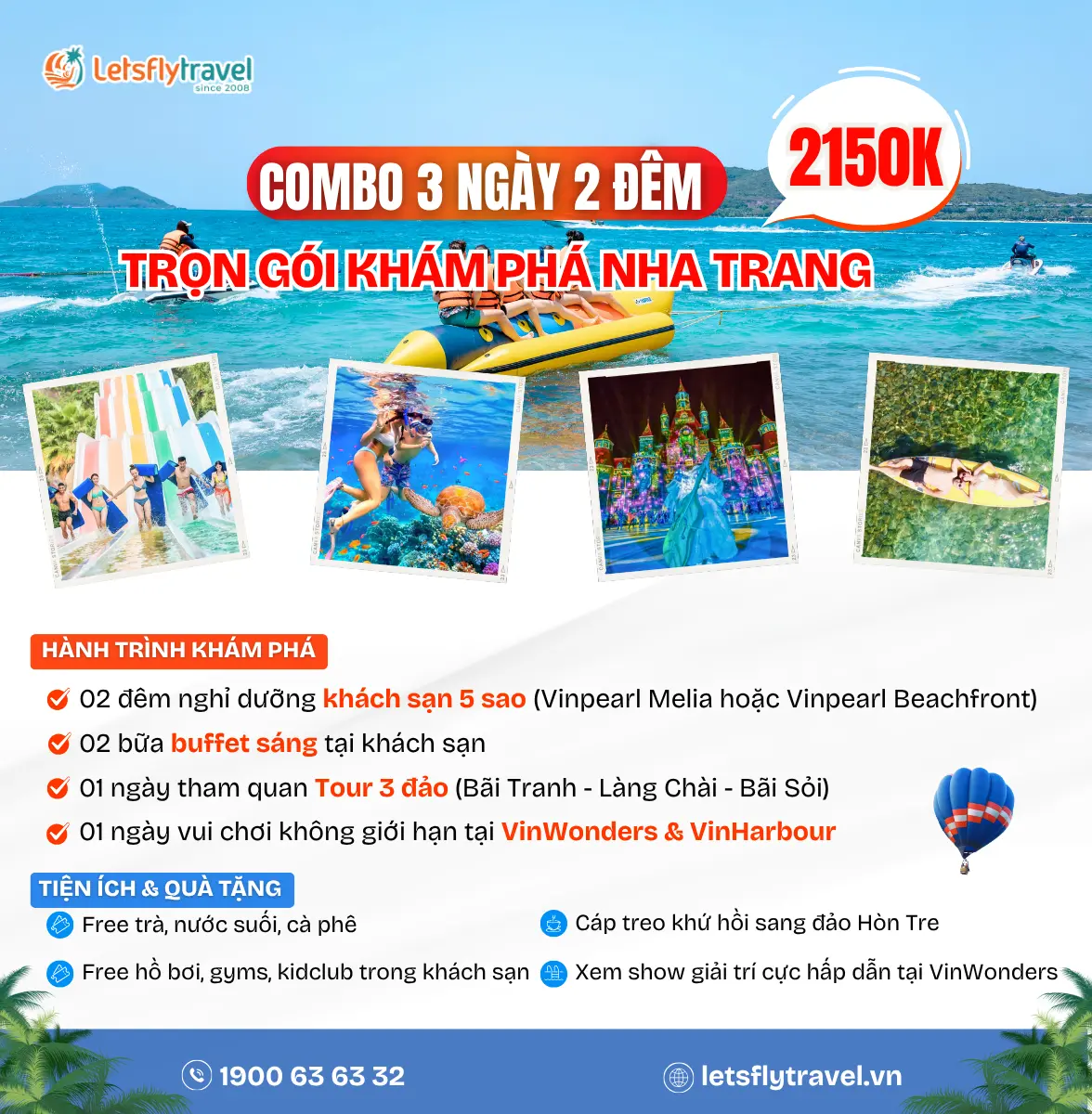 Combo Nha Trang 3 ngày 2 đêm khách sạn 5 sao – Vinwonders – 3 đảo