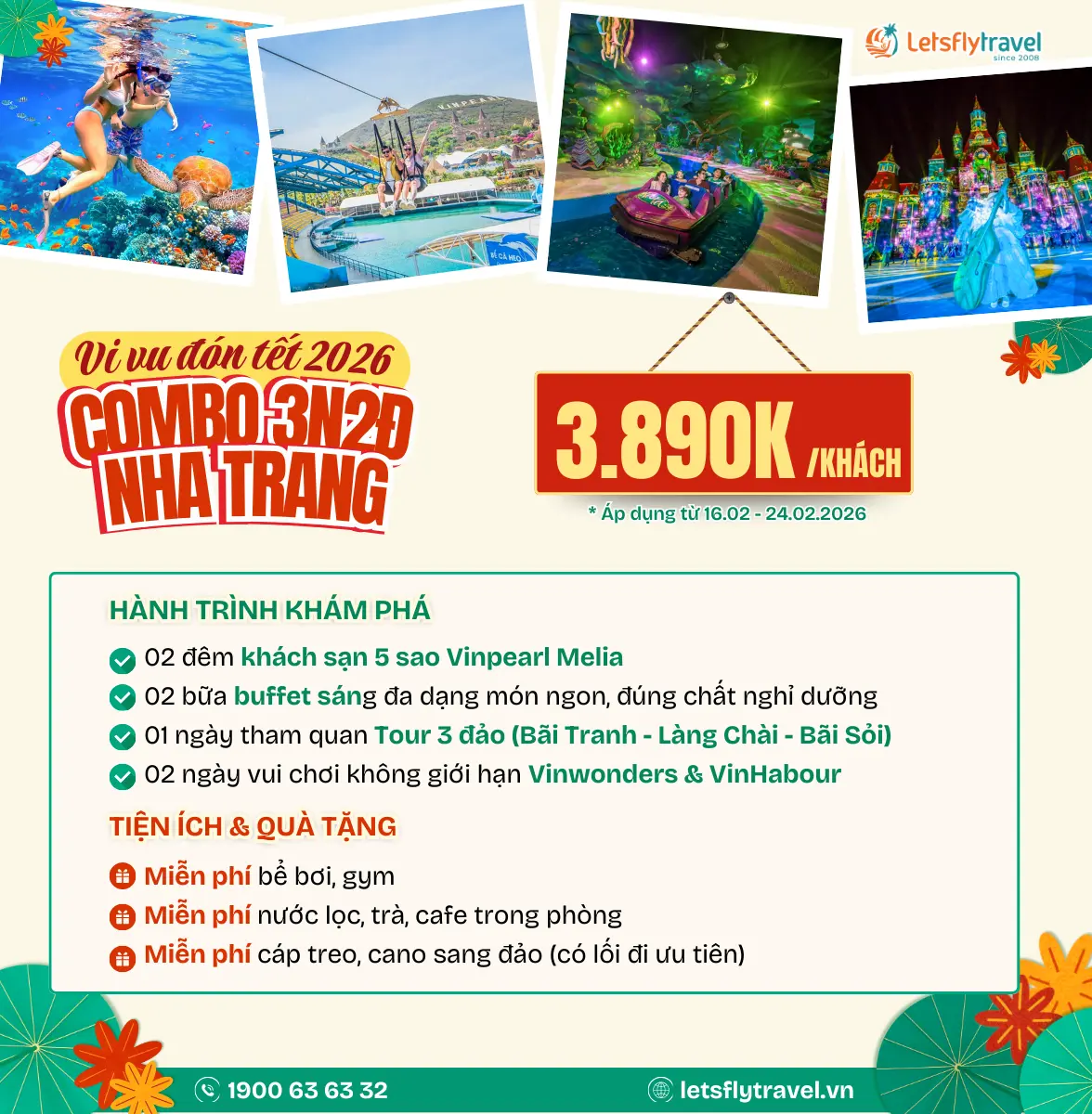 Combo Nha Trang 3 ngày 2 đêm khách sạn 5 sao – Vinwonders – 3 đảo