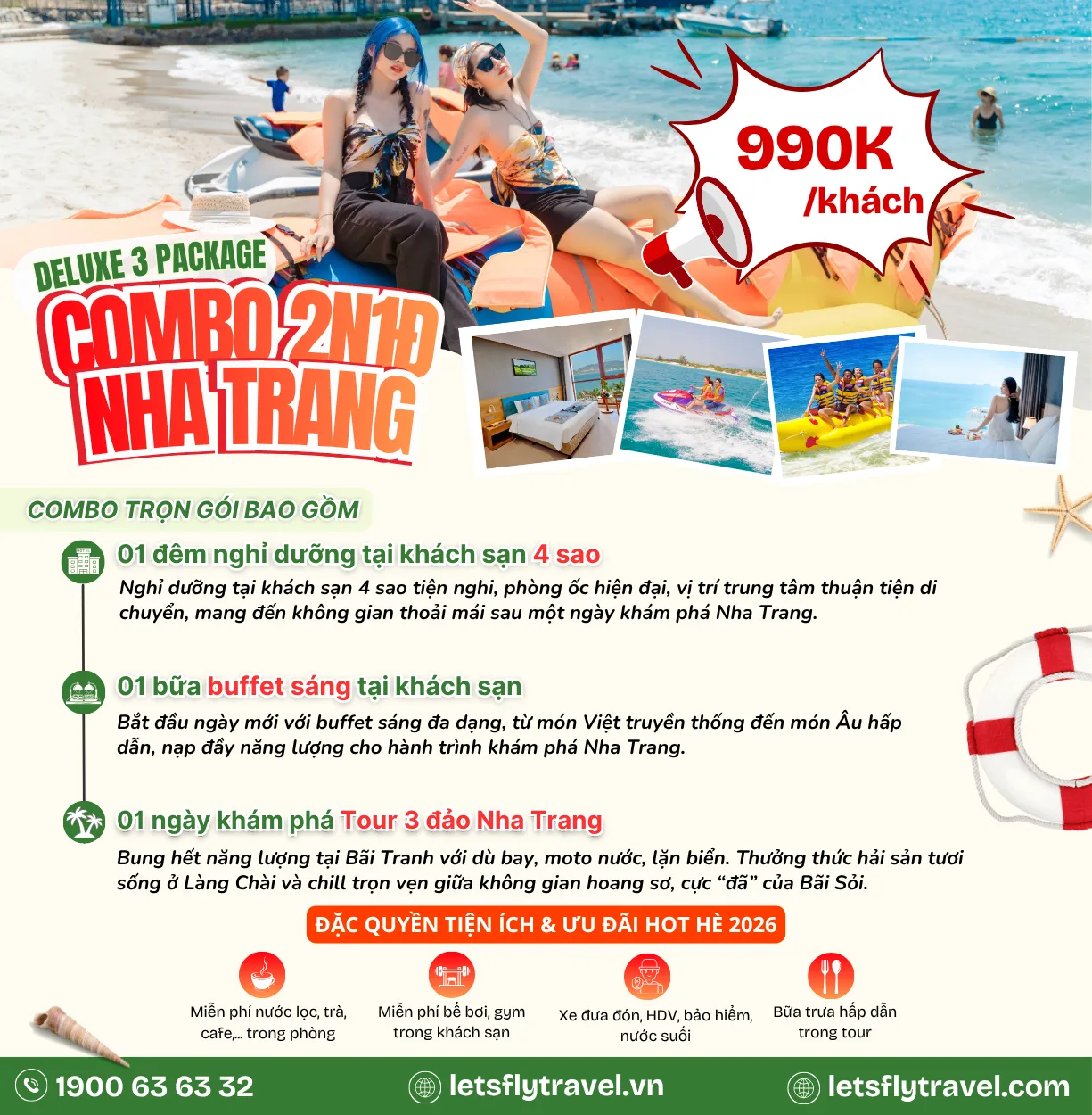 Combo Nha Trang 2 ngày 1 đêm khách sạn 4 sao – 3 đảo