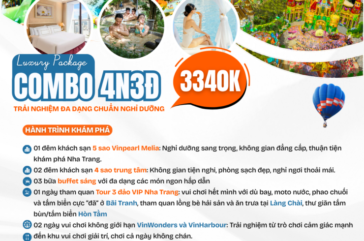 Combo Nha Trang 4 ngày 3 đêm khách sạn 4 sao – Vinwonders – tour 3 đảo