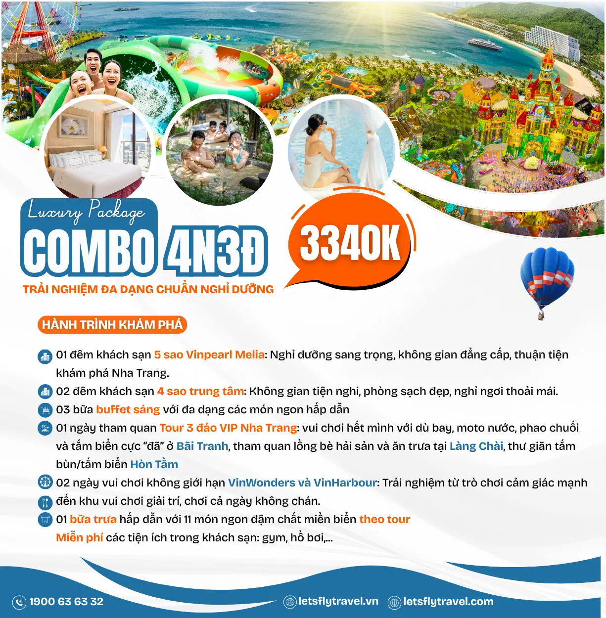 Combo Nha Trang 4 ngày 3 đêm khách sạn 4 sao – Vinwonders – tour 3 đảo