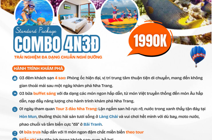Combo Nha Trang 4 ngày 3 đêm – Nghỉ 4 sao, Tour 3 đảo