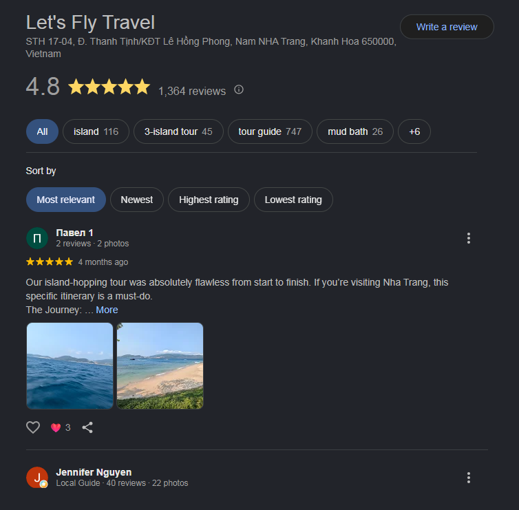 Tổng hợp 1.300+ review 5 sao Hòn Tằm Nha Trang